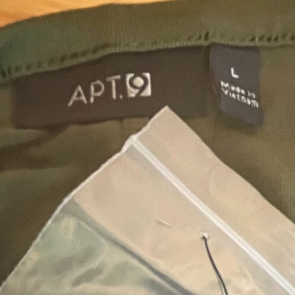 APT. 9 3/4 SLEEVE OLIVE SHIRT WITH EMBELISHED NECK LINE, NWT SIZE L - Picture 6 of 6